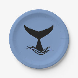 Ocean Wave Whale Tail Silhouette Pappteller