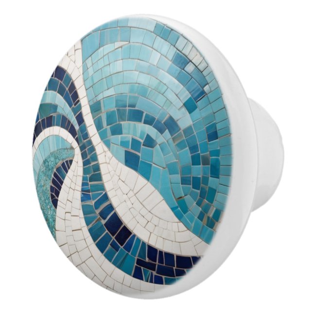 Ocean Waves Abstrakt Sea Blue Nautical Imitats Mos Keramikknauf (Rechts)
