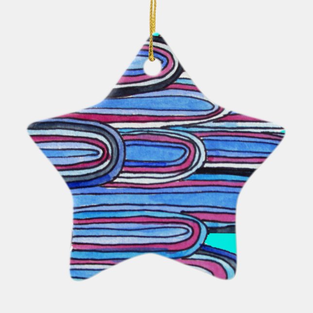 Ocean Waves Aqua Blue Muster Keramik Ornament (Vorne)