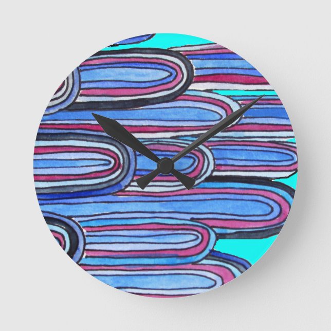 Ocean Waves aqua blue pattern Runde Wanduhr (Vorderseite)