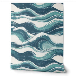 Ocean Waves Artistic Aquamarin Blue White Removabl Tapete