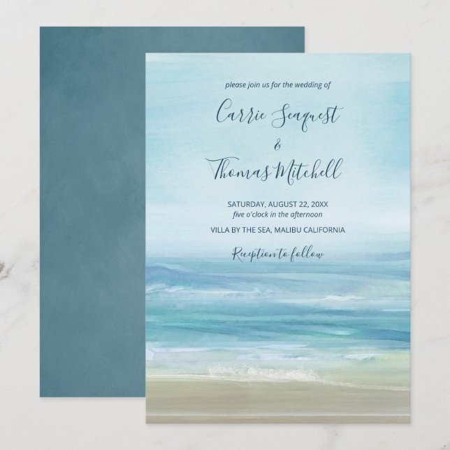 Ocean Waves Beach Abstrakt Watercolor Hochzeit Einladung (Vorne/Hinten)
