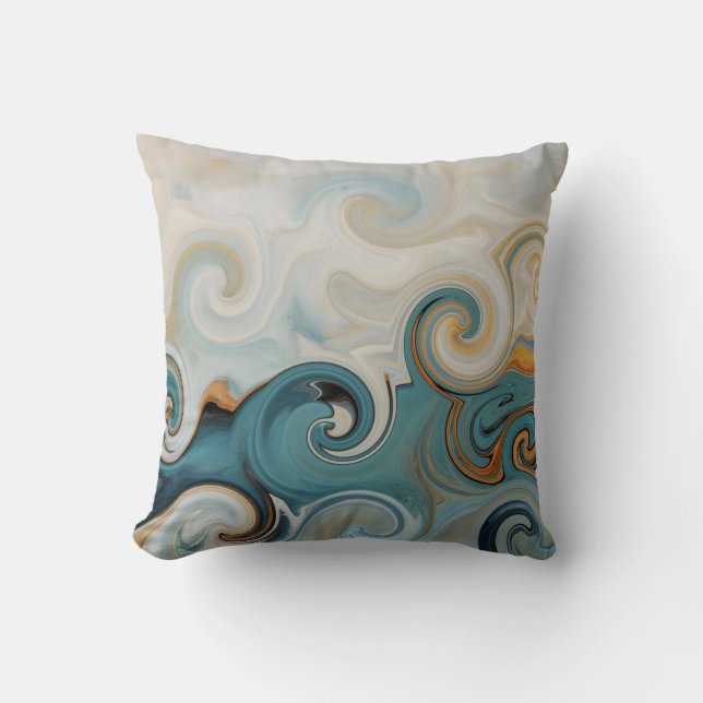 Ocean Waves Beach Aquamarin Blue Abstrakt 74 Kissen (Vorderseite)