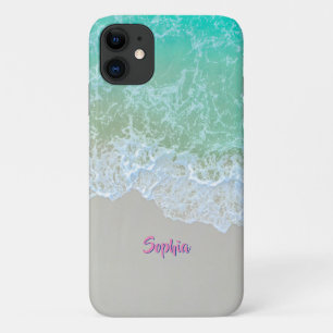 Ocean Waves, Beach Sand, rosa Skriptname Case-Mate iPhone Hülle
