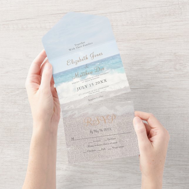 Ocean Waves Beach Tropical Wedding All In One Einladung (Abreißen)