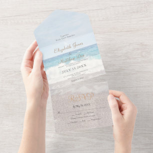 Ocean Waves Beach Tropical Wedding All In One Einladung