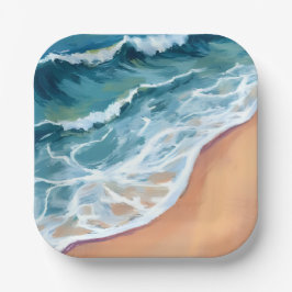 Ocean Waves Blue Watercolor Coastal Pappteller