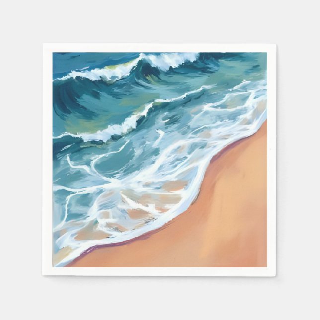 Ocean Waves Blue Watercolor Coastal Serviette (Vorderseite)