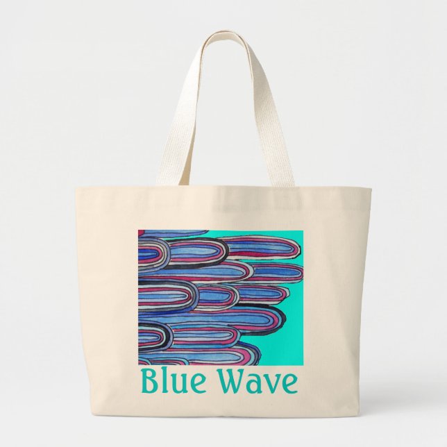 Ocean Waves "Blue Wave" Aqua Blue Art Jumbo Stoffbeutel (Vorne)