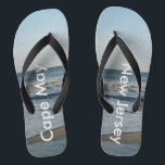 Ocean Waves Cape May New Jersey Flip Flops<br><div class="desc">Hübscher blauer Himmel mit leicht flauschigen weißen Wolken,  blaues Meer,  abstürzenden Ozeanwellen und Strand Sand. Original Fotografie von TamiraZDesign.</div>