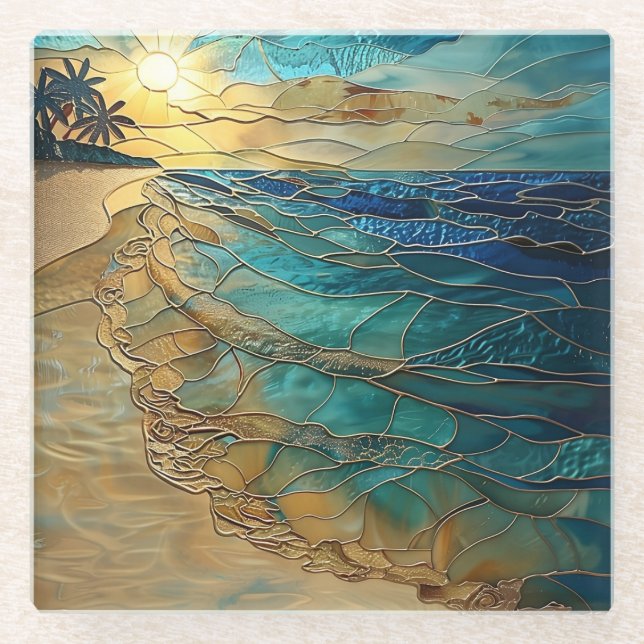 Ocean Waves Coastal Art Decor Glasuntersetzer (Vorderseite)