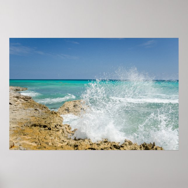 Ocean Waves Crashing on Rocks Affiche (Devant)