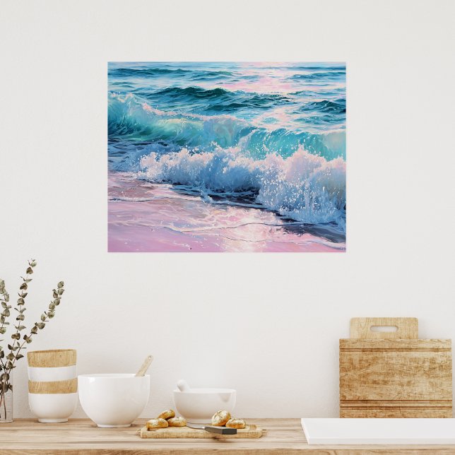 Ocean Waves Crashing on Shoreline Poster (Küche)