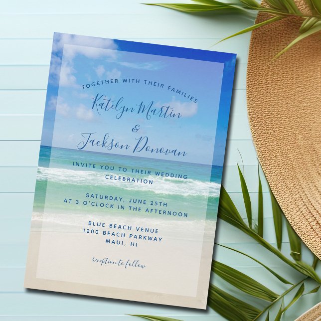 Ocean Waves Foto Chic Tropical Beach Blue Wedding Einladung (Von Creator hochgeladen)