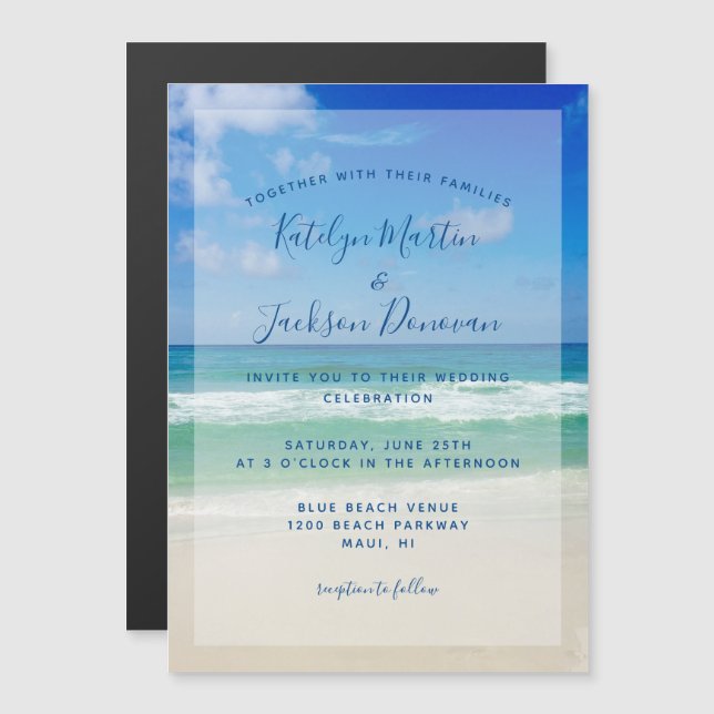 Ocean Waves Foto Chic Tropical Beach Hochzeit Magneteinladung (Vorne/Hinten)