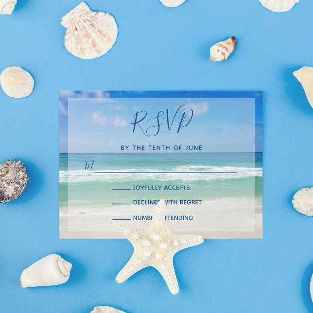 Ocean Waves Foto Tropical Beach Wedding RSVP Card (Von Creator hochgeladen)