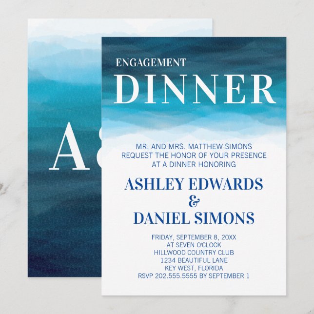Ocean Waves Hochzeitessen Verlobung Einladung (Vorne/Hinten)