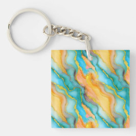  Ocean Waves in Teal and Yellow-Orange Pattern Schlüsselanhänger