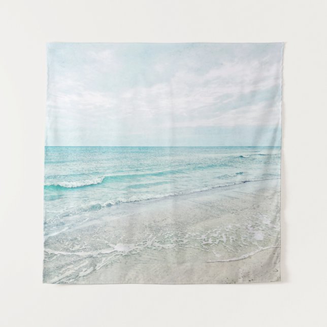 Ocean Waves Malerei Aqua Light Blue Aqua Wandteppich (Vorderseite)