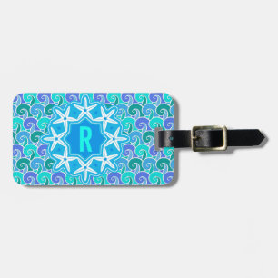 Ocean Waves Nautical Beach Starfish Monogramm Blau Gepäckanhänger