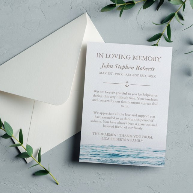 Ocean Waves Nautical Beileid mit Foto Vielen Dank Dankeskarte (Von Creator hochgeladen)