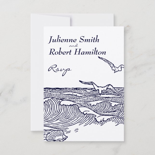 Ocean Waves Rustic Beach Wedding RSVP Card (Vorderseite)