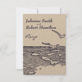 Ocean Waves Rustic Beach Wedding RSVP Card Karte