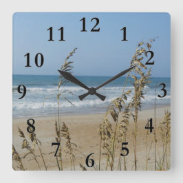 Ocean Waves Sand Dune Sea Oats Landscape Photo 2 Quadratische Wanduhr