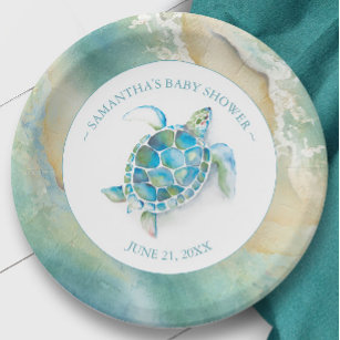 Ocean Waves Sea Turtle Baby Shower Paper Plate Pappteller