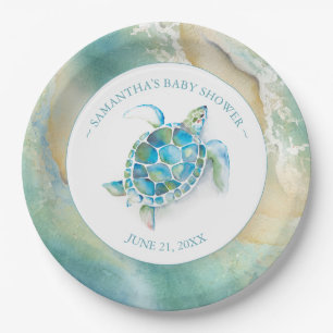 Ocean Waves Sea Turtle Baby Shower Paper Plate Pappteller