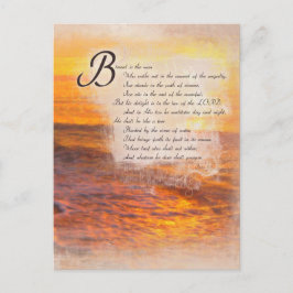 Ocean Waves Sunset Bible Scripting Psalms 1:1 Postkarte