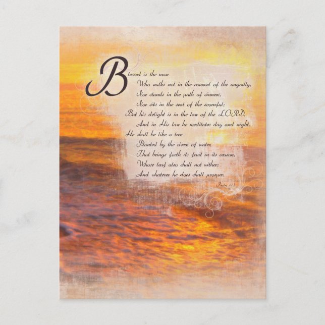 Ocean Waves Sunset Bible Scripting Psalms 1:1 Postkarte (Vorderseite)