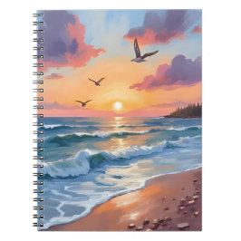 Ocean Waves Sunset | Oil Painting Coastal Beach Notizblock