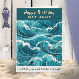 Ocean Waves Surfing Individuelle Name Happy Birthd Karte