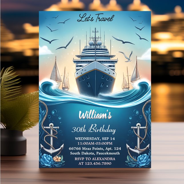 Ocean Waves Travel Anchor Yacht 30th Birthday Einladung (Von Creator hochgeladen)