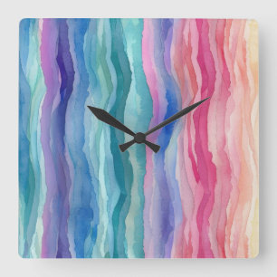 Ocean Waves Wasserfarbe Regenbogen Inspiriert Stre Quadratische Wanduhr