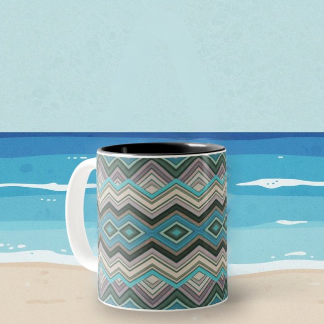 Ocean Waves Zig Zags & Stripes Zweifarbige Tasse (Von Creator hochgeladen)