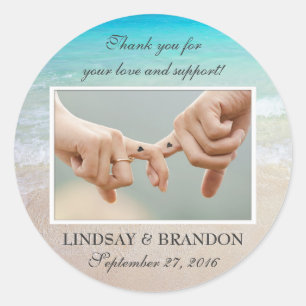 Ocean Wedding Foto Danke Ihnen für Labels Runder Aufkleber