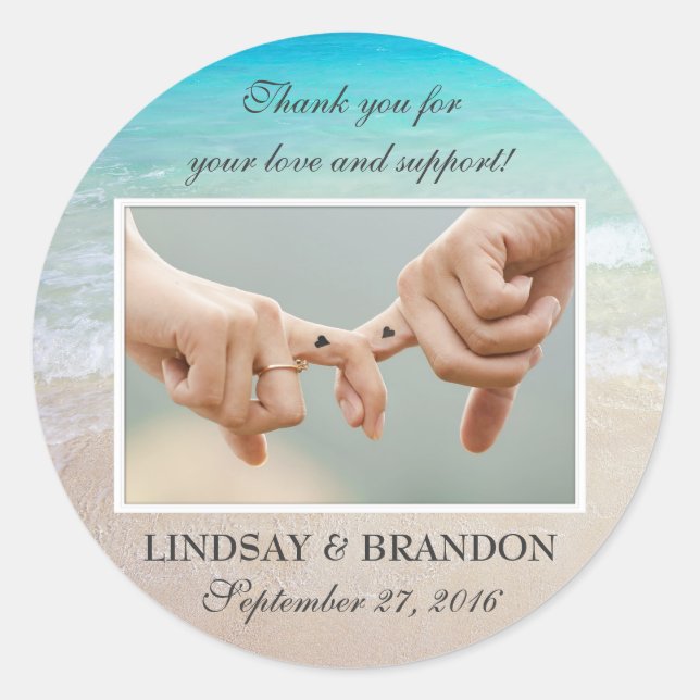 Ocean Wedding Foto Danke Ihnen für Labels Runder Aufkleber (Vorderseite)
