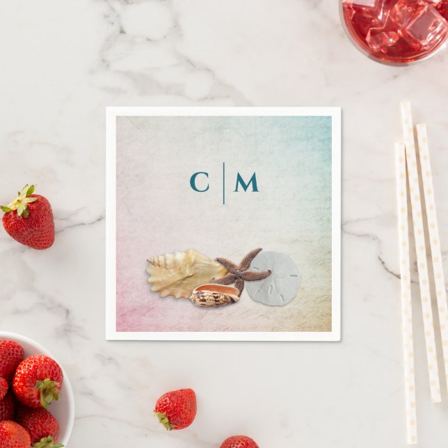 Ocean Wedding Initials Seashells Design Serviette (Beispiel)