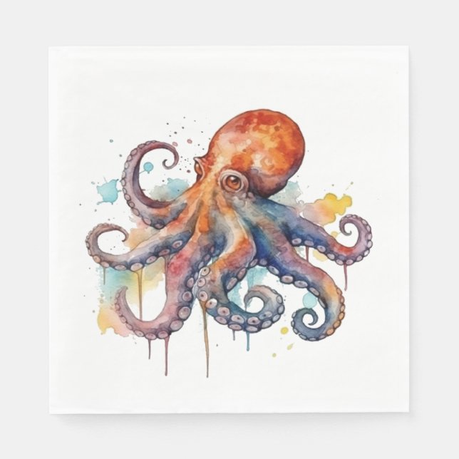 Ocean Whimsy: farbiger Oktopus Serviette (Vorderseite)
