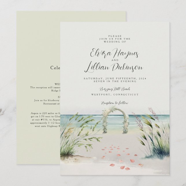 Oceanfront Romance Watercolor Boho Wedding Einladu Einladung (Vorne/Hinten)