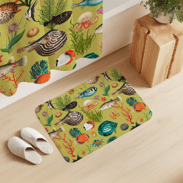 Oceania Colorful Fishes on Lime Yellow Background Badematte