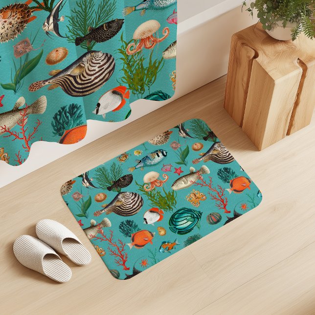 Oceania Colorful Fishes on Turquoise Background Badematte (Von Creator hochgeladen)