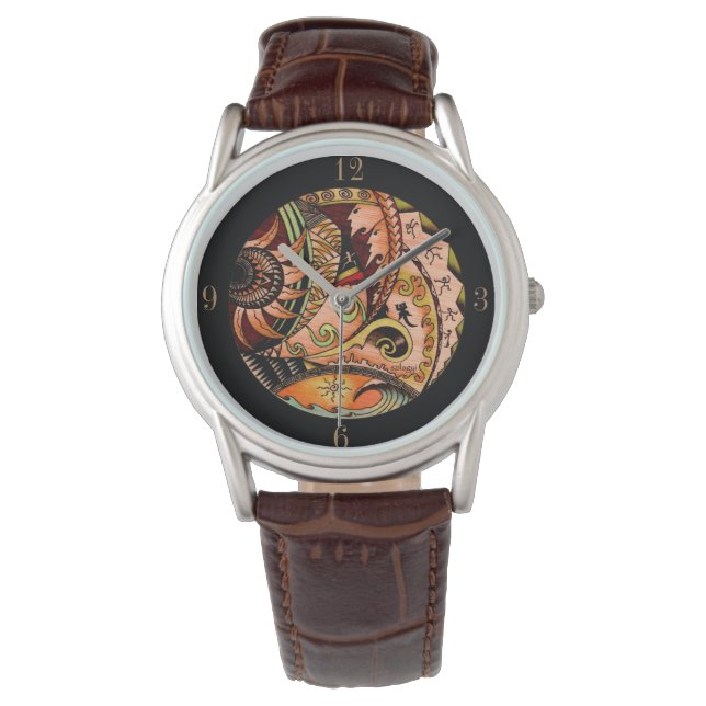Oceania Wood Tattoo Armbanduhr (Vorderseite)
