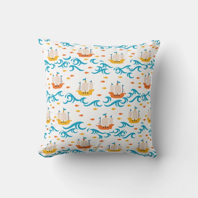 Oceanic Adventure: Yellow and Red Sailing Ships wi Kissen (Vorderseite)