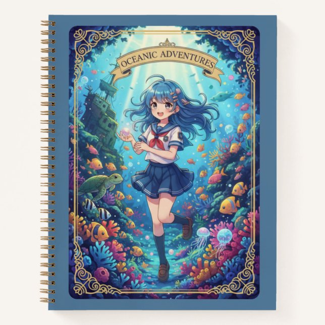Oceanic Adventures Anime Girl Underwater Journal Notizbuch (Vorderseite)