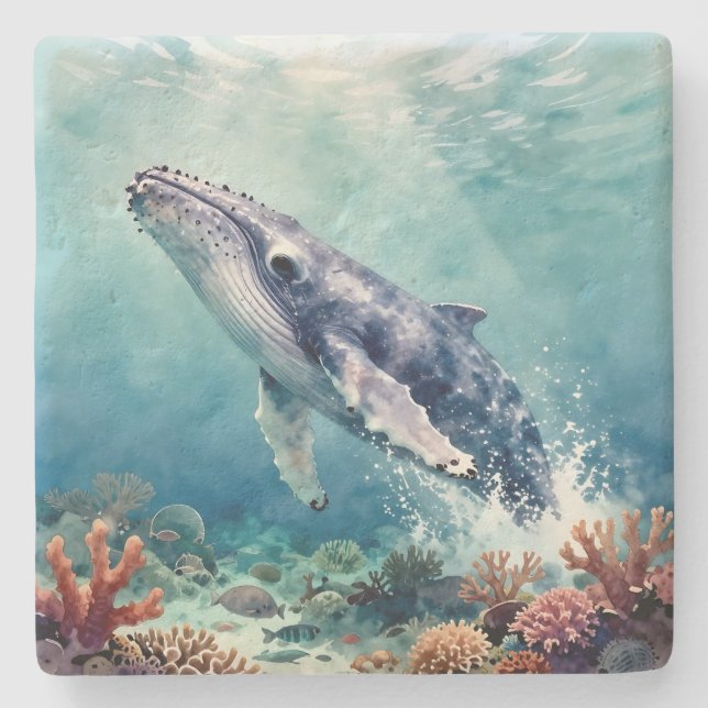 Oceanic Blue Whale and Coastal Poem Steinuntersetzer (Vorderseite)