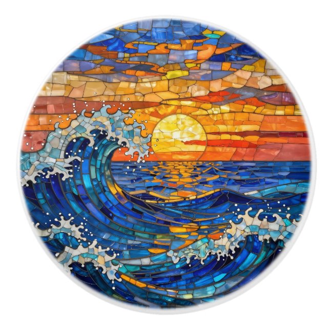 Oceanic Coastal Ocean Waves Sunset   Keramikknauf (Vorderseite)