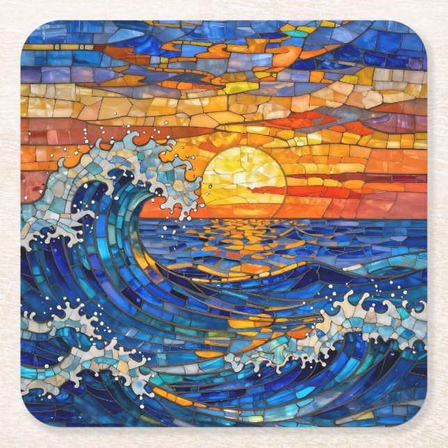 Oceanic Coastal Ocean Waves Sunset   Rechteckiger Pappuntersetzer (Vorderseite)